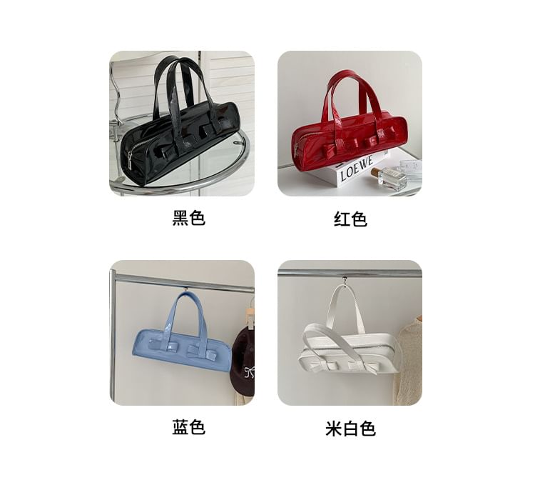 Leather Bag Shoulder Patent Bow Accent Plain