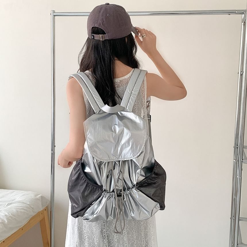 Backpack Plain Drawstring Flap Nylon
