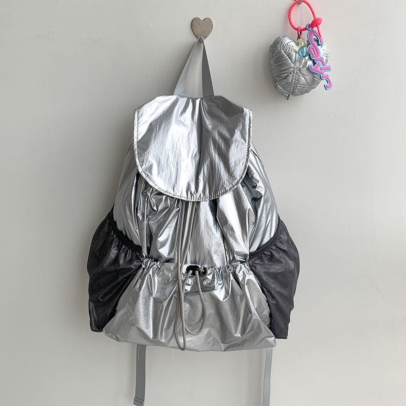 Backpack Plain Drawstring Flap Nylon