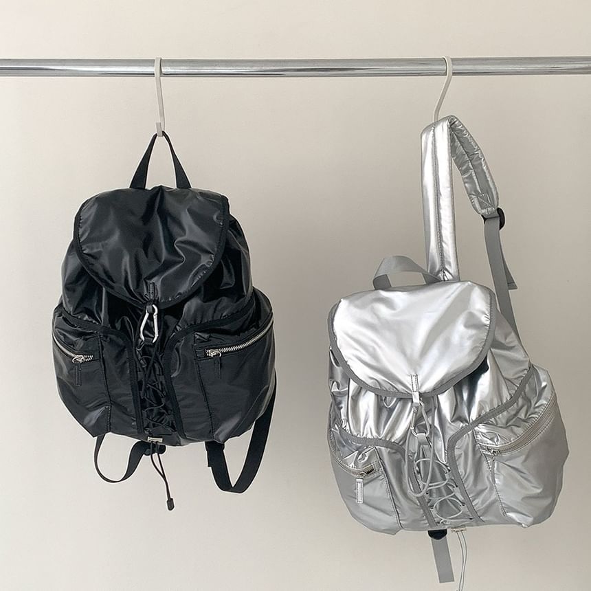 Drawstring Flap Plain Backpack