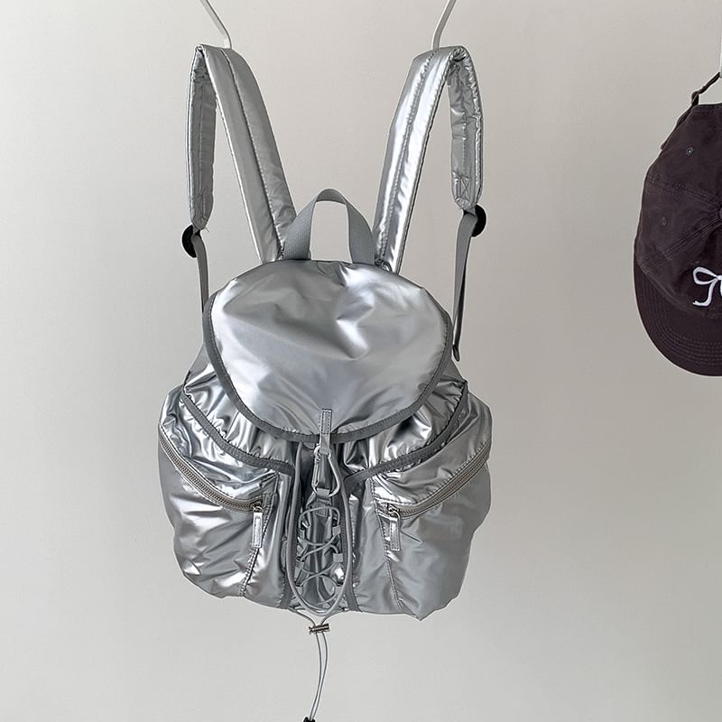 Drawstring Flap Plain Backpack