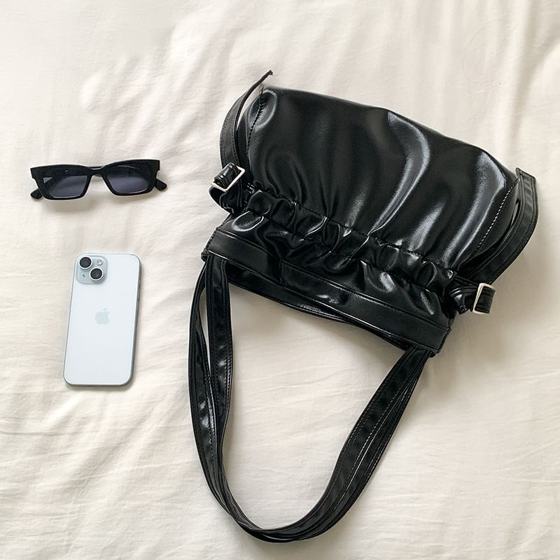 Plain Tote Bag Leather Faux Drawstring