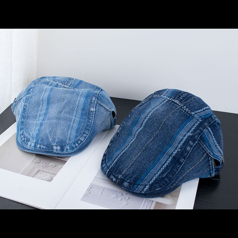 Denim Cap Washed Striped Flat