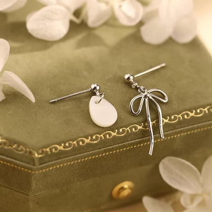 925 Sterling Silver Bow Asymmetrical Drop Earring