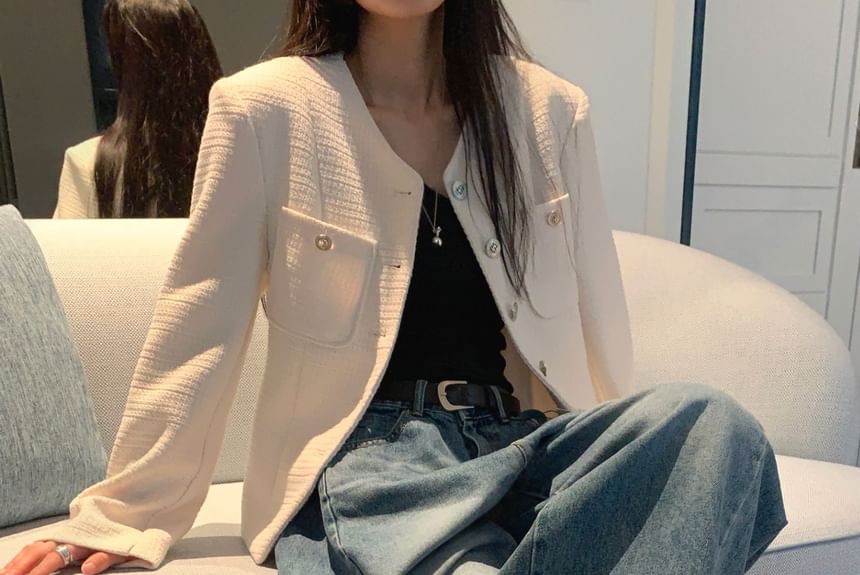 Plain Slim-Fit Tweed Jacket