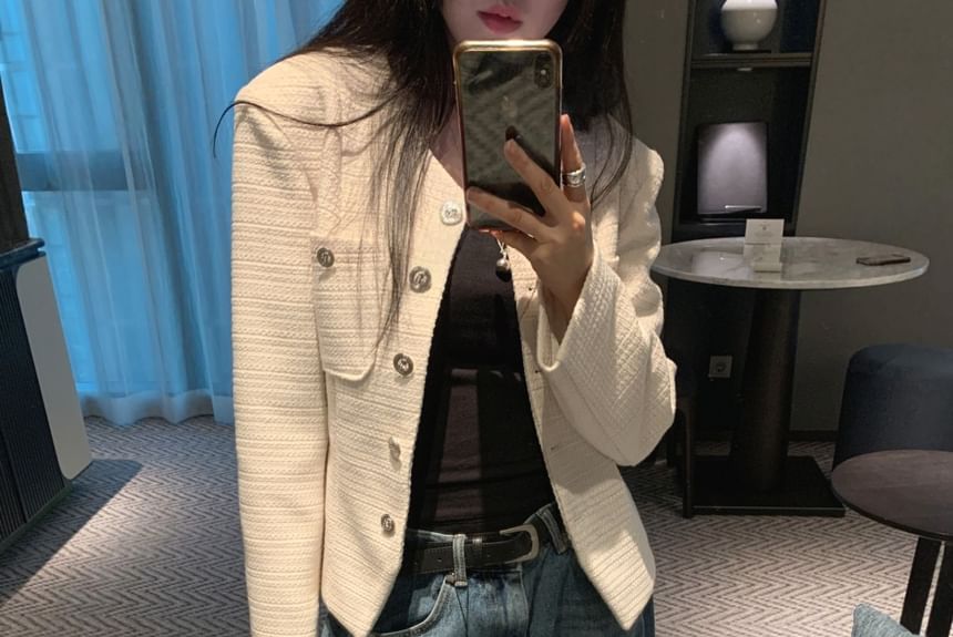 Plain Slim-Fit Tweed Jacket