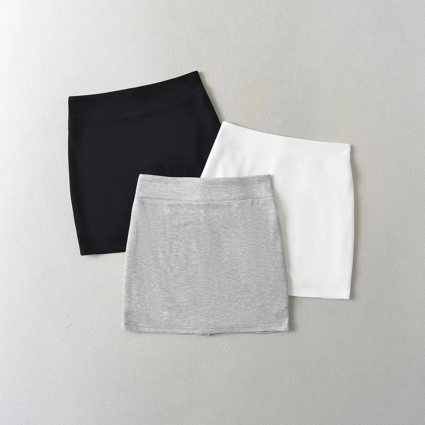 Elevated Waist Solid Mini Straight Skirt