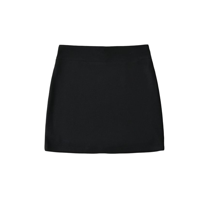 Elevated Waist Solid Mini Straight Skirt