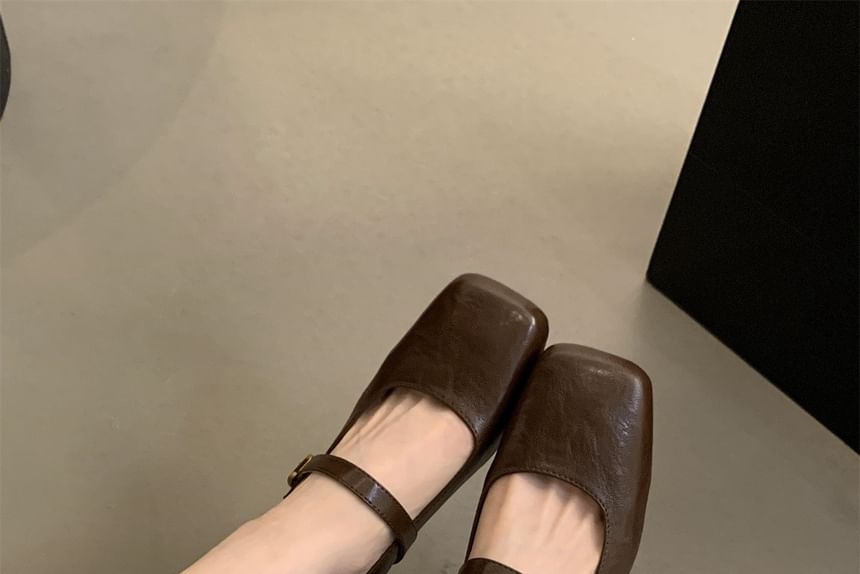 Jane Chunky Shoes Heel Mary Square-Toe