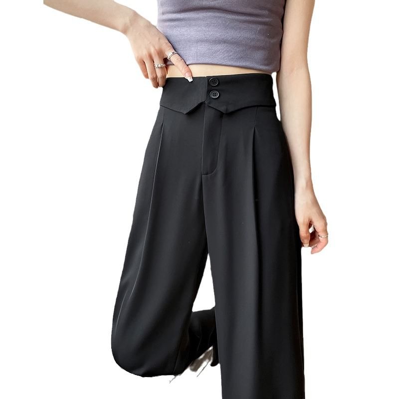 High Waist Plain Straight Leg Dress Pants