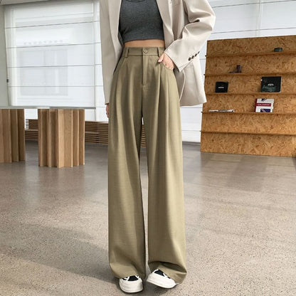 High Rise Plain Straight Leg Suit Pants