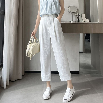 High Rise Plain Cropped Straight Leg Pants