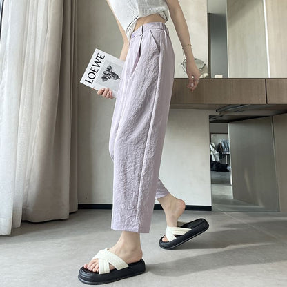 High Rise Plain Cropped Straight Leg Pants