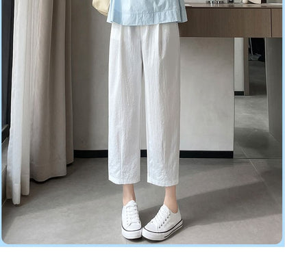 High Rise Plain Cropped Straight Leg Pants