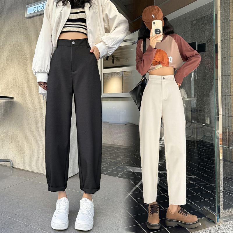 High Rise Plain Crop Harem Pants