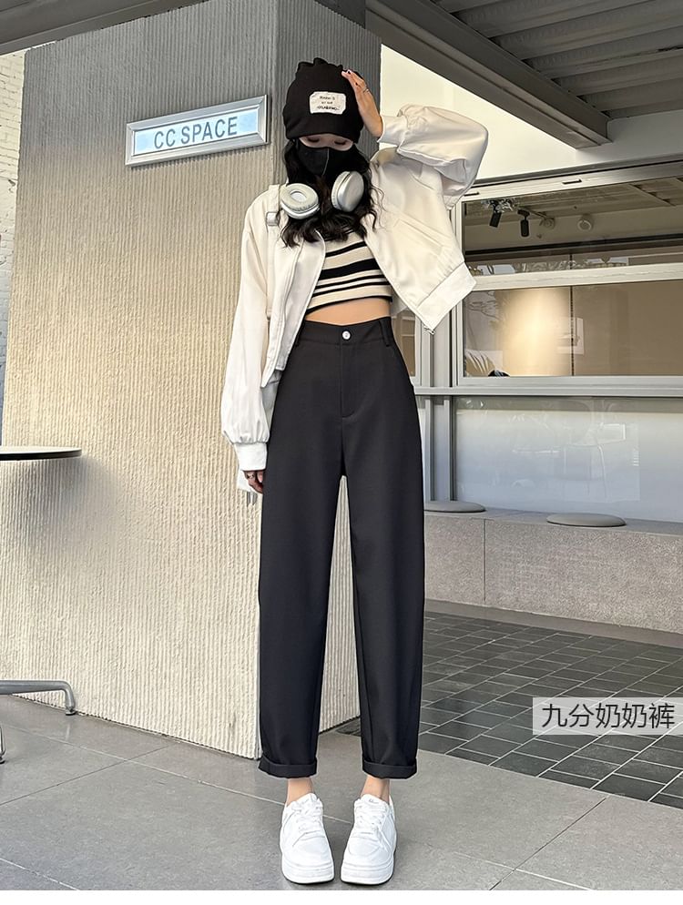 High Rise Plain Crop Harem Pants