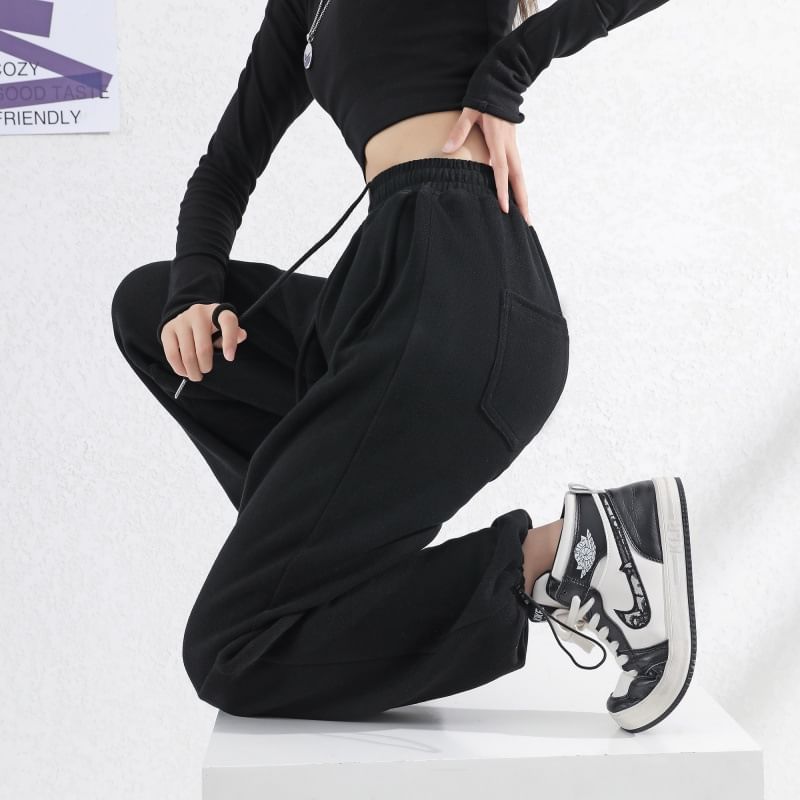 Elastic Waist Plain Sweatpants