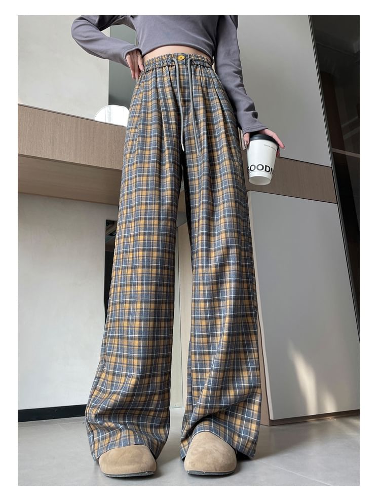 High Waist Plaid Wide Leg Pants (Various Designs)