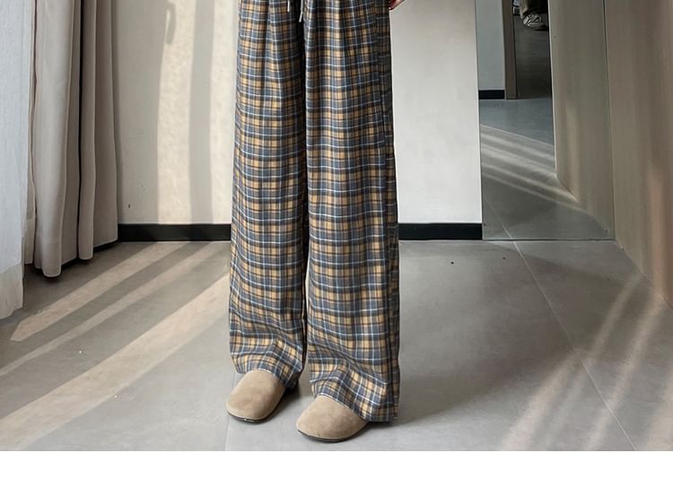 High Waist Plaid Wide Leg Pants (Various Designs)