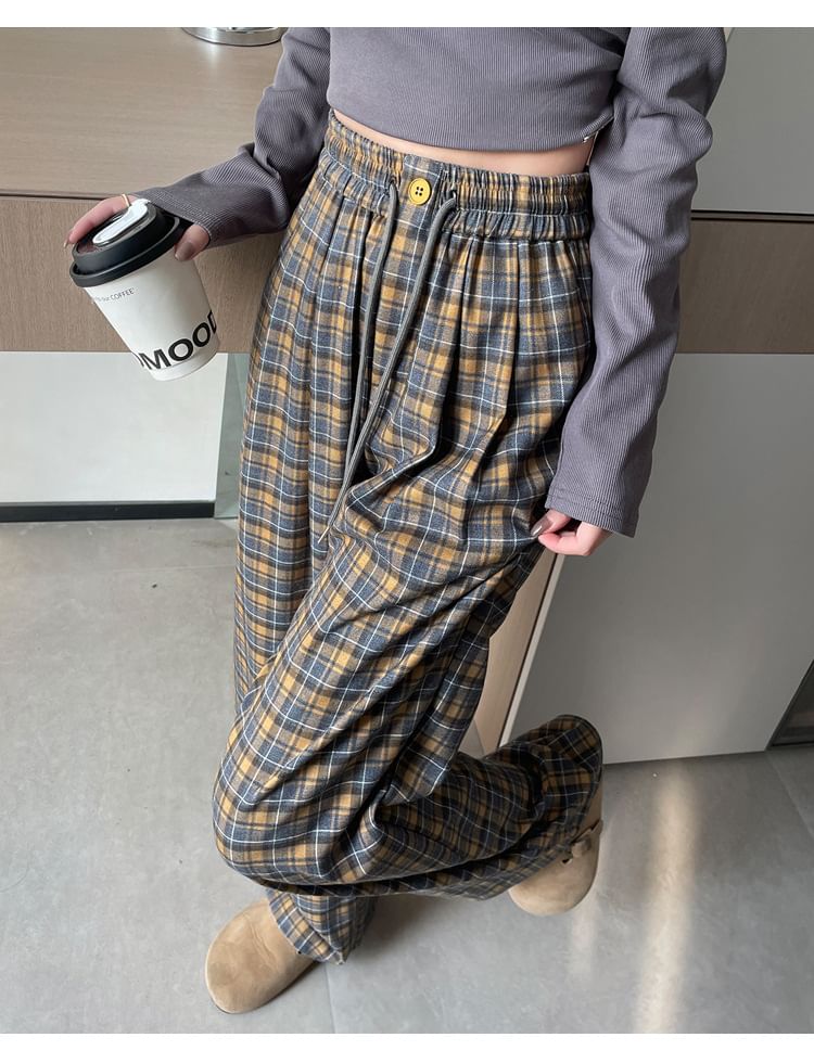 High Waist Plaid Wide Leg Pants (Various Designs)