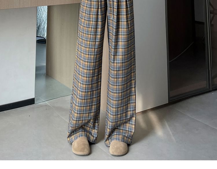 High Waist Plaid Wide Leg Pants (Various Designs)