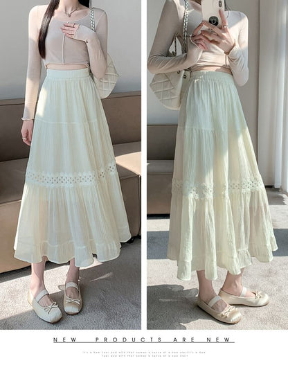 High Waist Plain Lace Panel Midi A