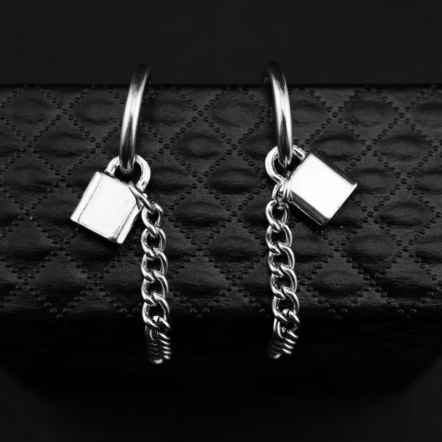 Padlock Hoop Drop Earring / Clip On Earring