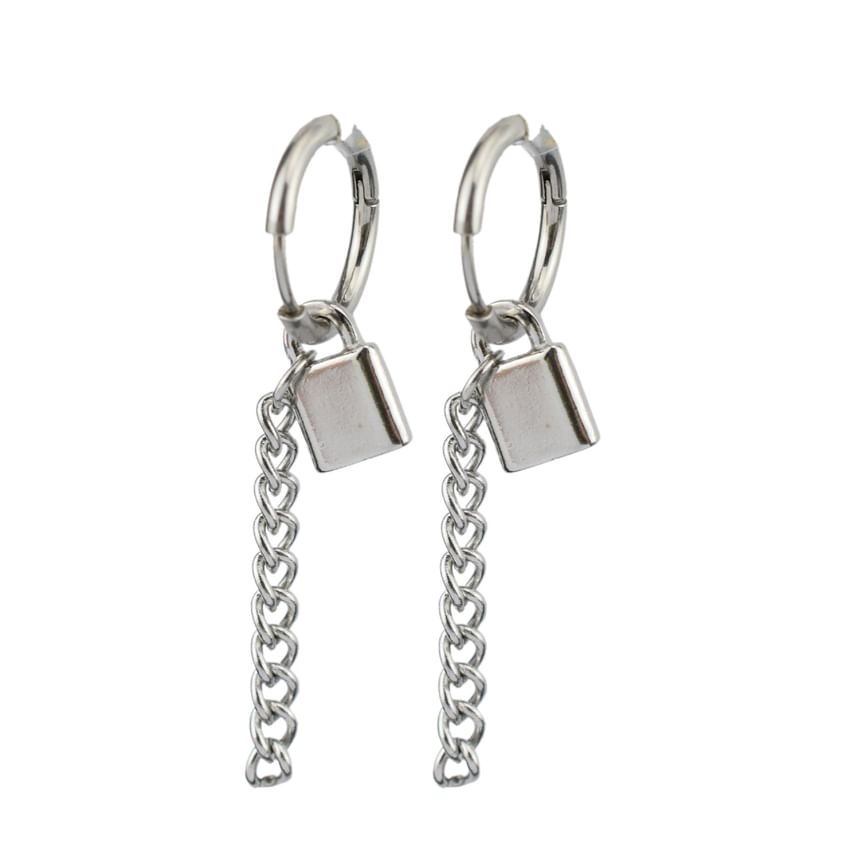 Padlock Hoop Drop Earring / Clip On Earring