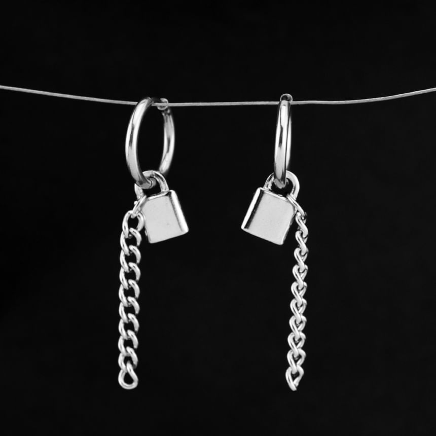 Padlock Hoop Drop Earring / Clip On Earring