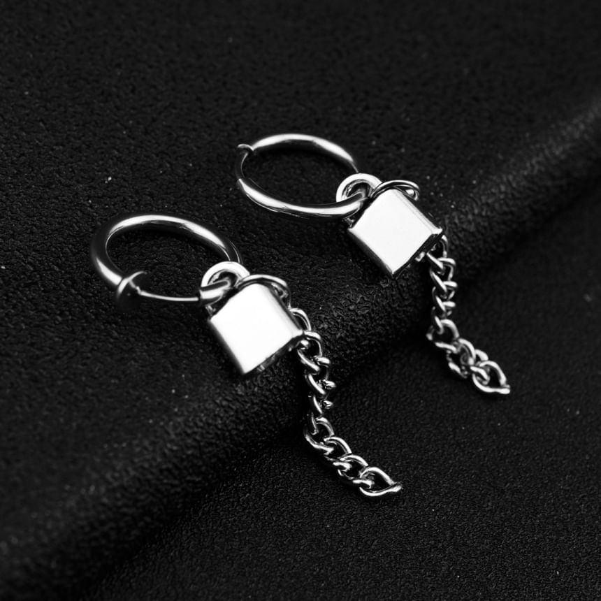 Padlock Hoop Drop Earring / Clip On Earring