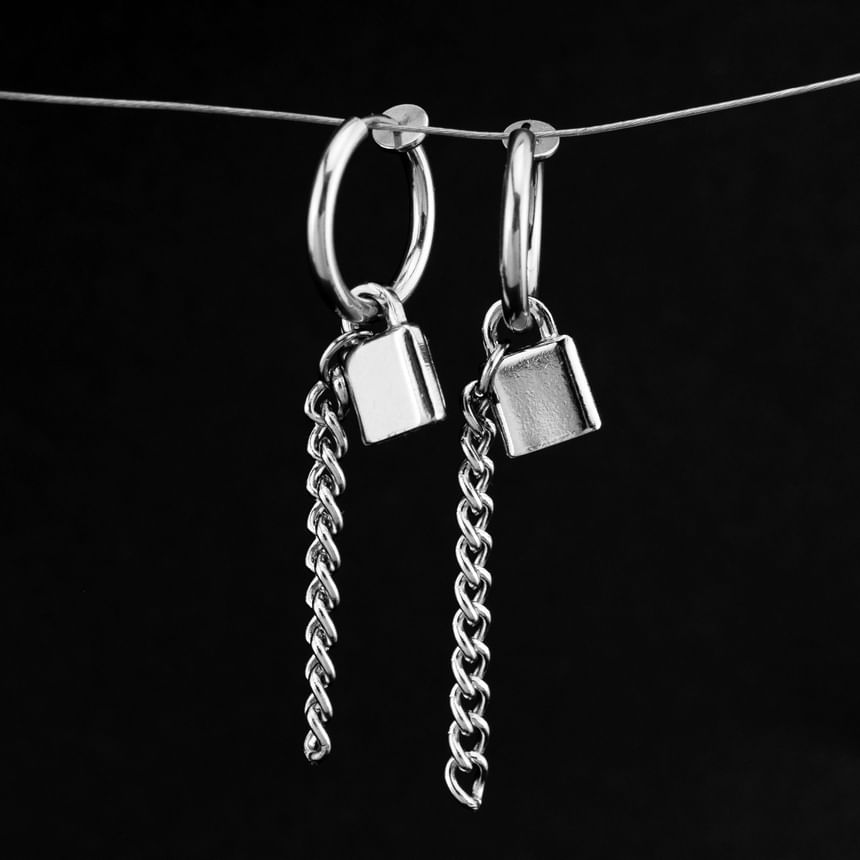 Padlock Hoop Drop Earring / Clip On Earring
