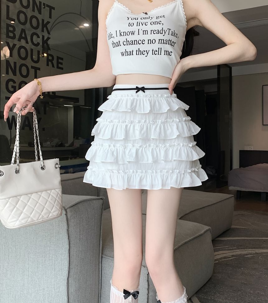 Bow Skirt A-Line Mini High Rise Tiered