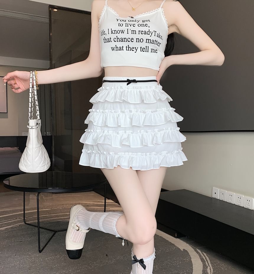 Bow Skirt A-Line Mini High Rise Tiered