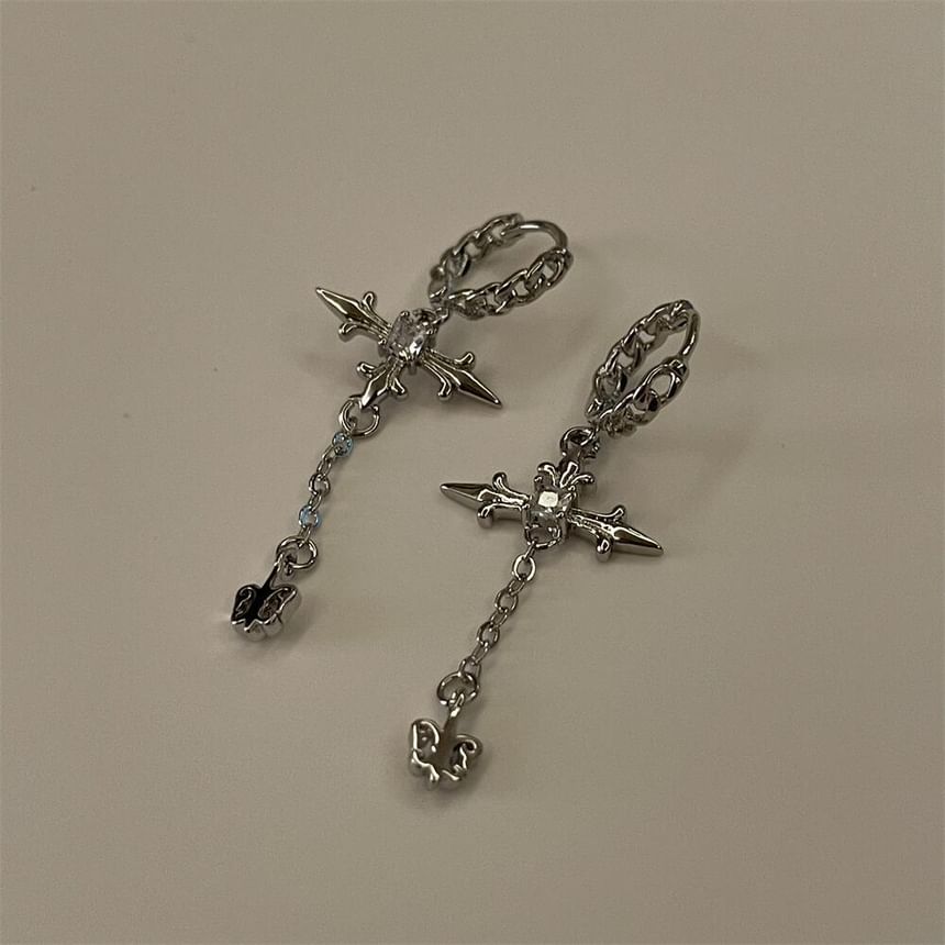 Cross Rhinestone Drop Earrings