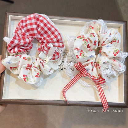 Floral Print Checked Bow Accent Scrunchie (Various Design)