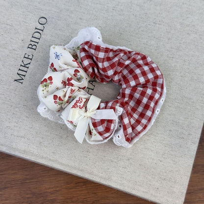 Floral Print Checked Bow Accent Scrunchie (Various Design)