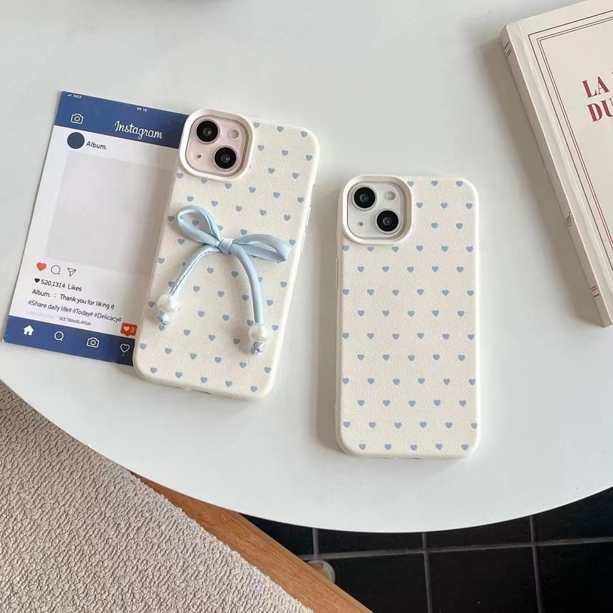 Heart Faux Phone Case Bow Set Adhesive Decoration Leather /