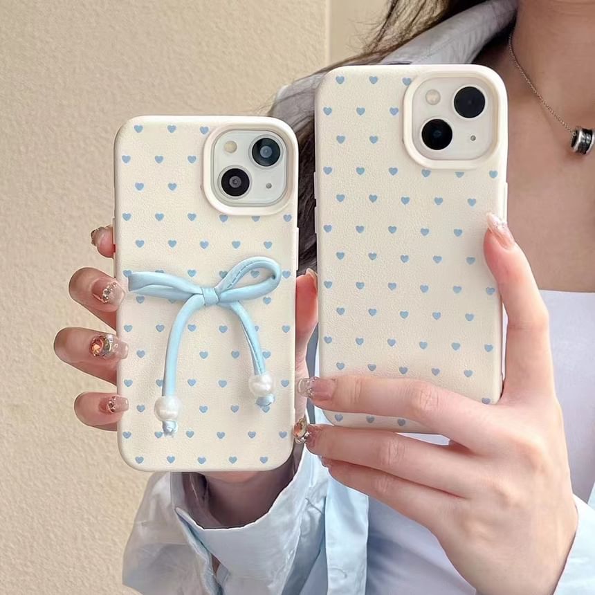 Heart Faux Phone Case Bow Set Adhesive Decoration Leather /