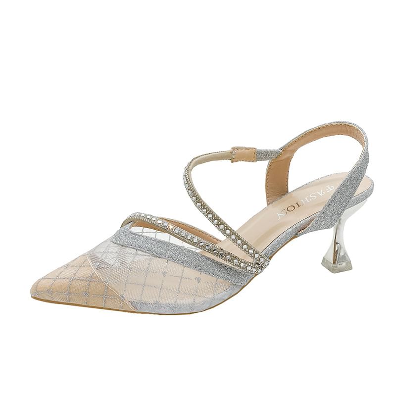 Rhinestone Sandals Heel Pointy High