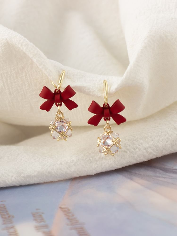 Dangle Bow Rhinestone Caged Alloy Earring