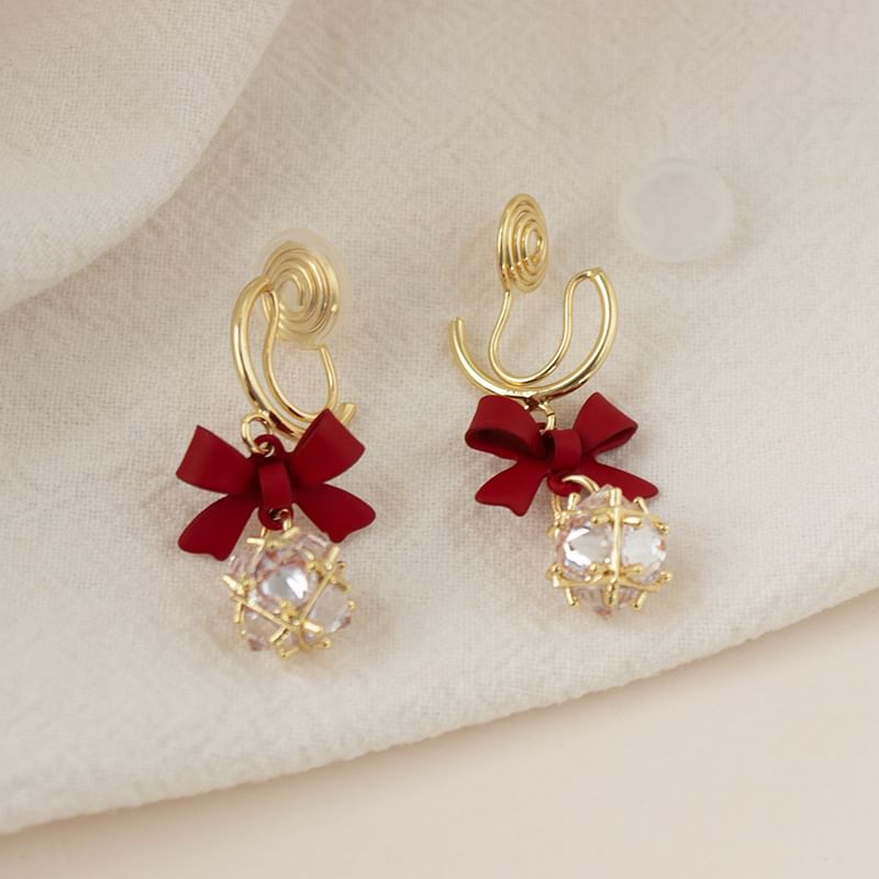 Dangle Bow Rhinestone Caged Alloy Earring