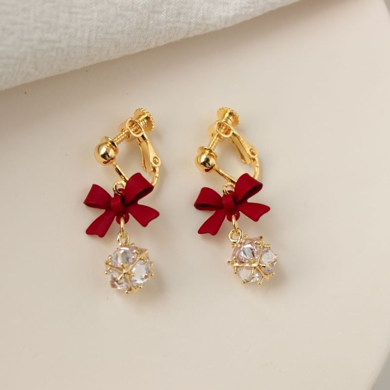 Dangle Bow Rhinestone Caged Alloy Earring