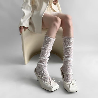 Plain Frill Trim Lace Knee High Socks