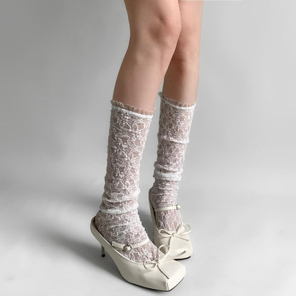 Plain Frill Trim Lace Knee High Socks