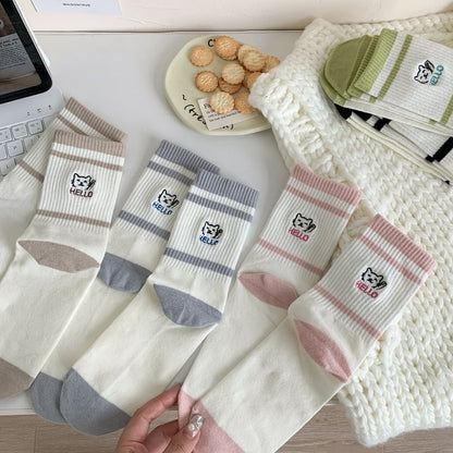 Cat Embroidered Socks Set