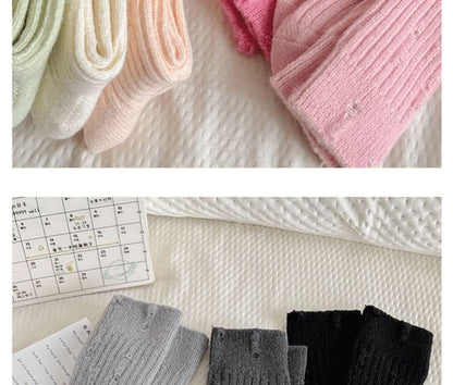 Plain Distressed Ribbed Socks Set