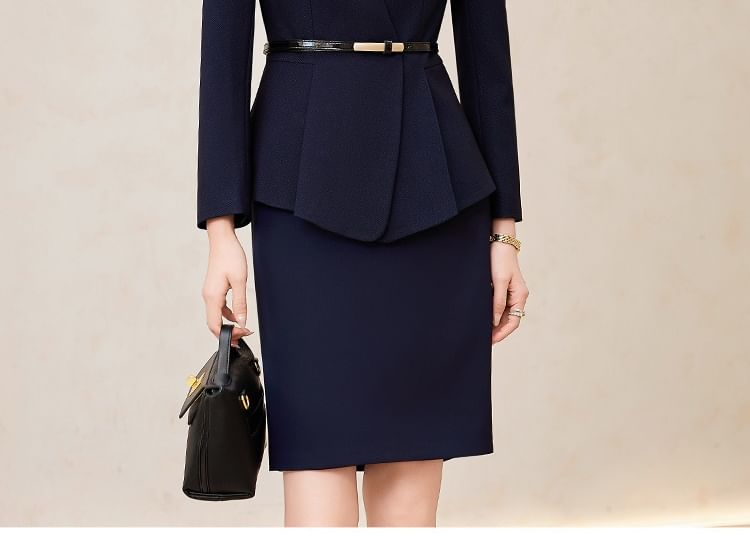 V-Neck Tie Waist Blazer with Blouse, Suit Pants, and Mini Skirt Set