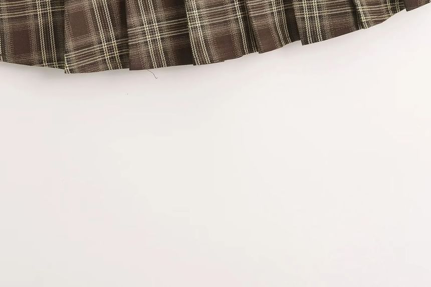Low-Rise Checkered Mini Pleated Flare Skirt