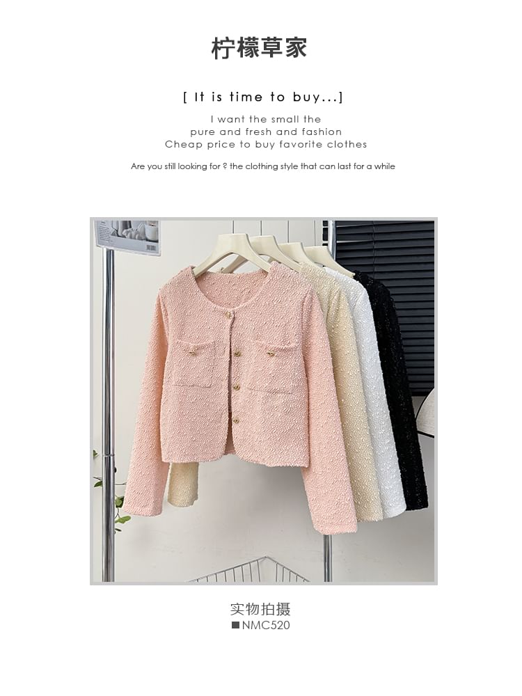 Textured Crew-Neck Tweed Jacket