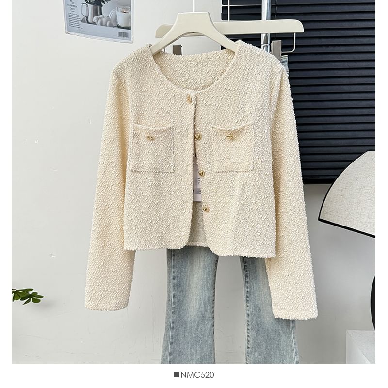 Textured Crew-Neck Tweed Jacket